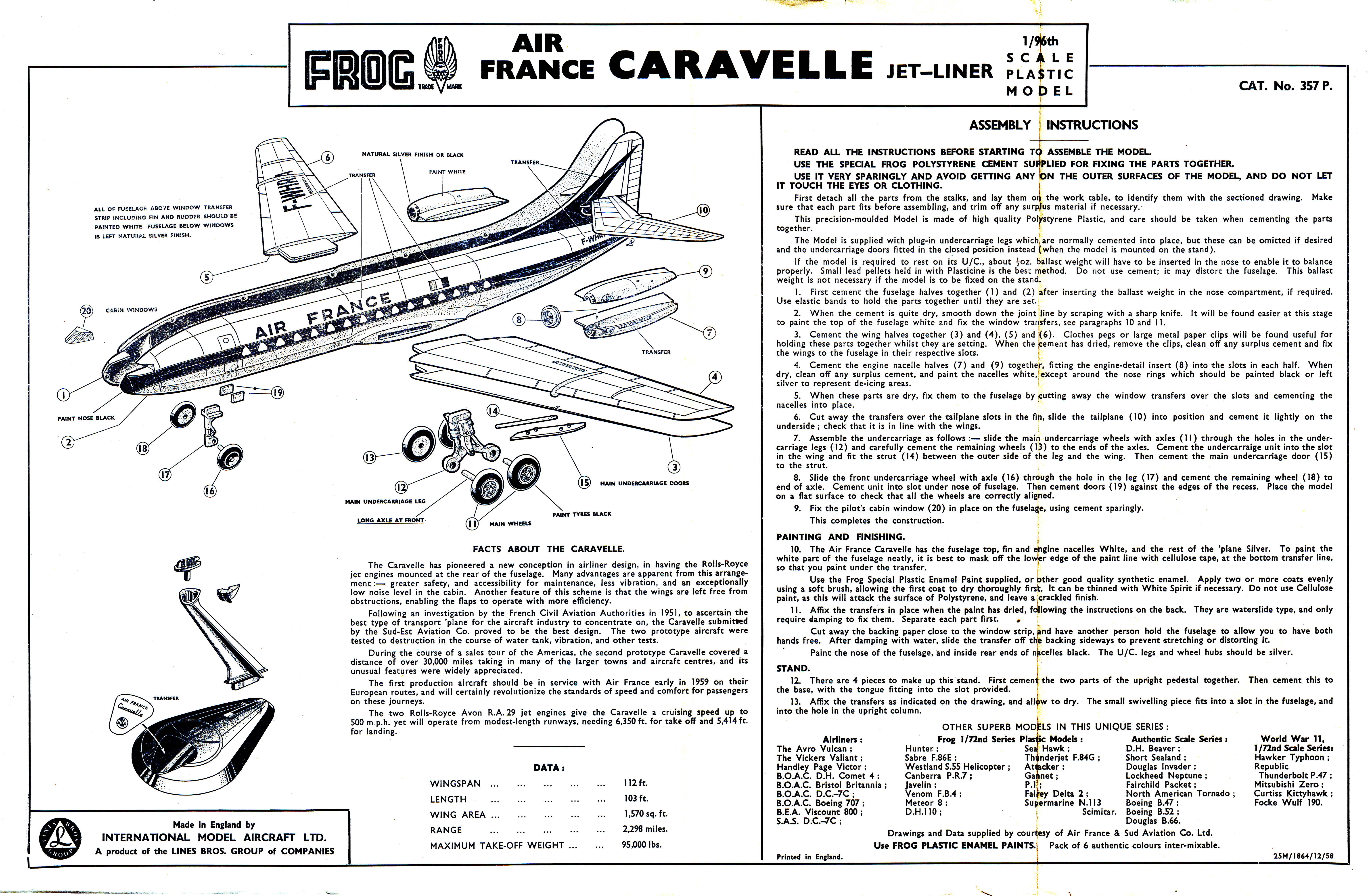 Инструкция IMA FROG 357P The Air France Caravelle, 1959